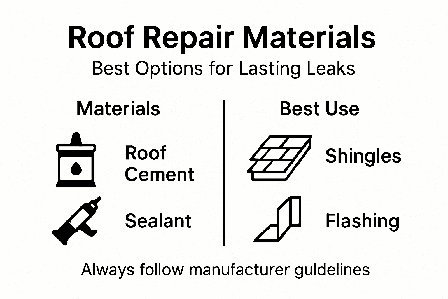 Infographic roof leak repair materials and uses