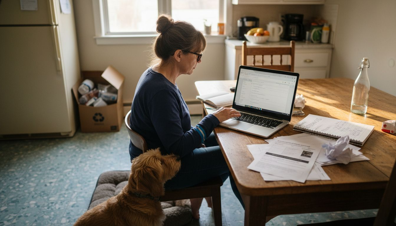 Roofer creating Google Ads campaign at kitchen table