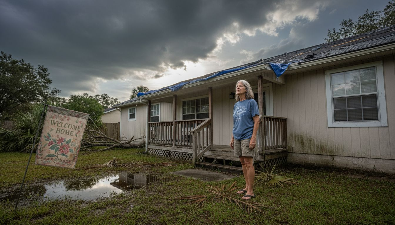 Homeowner views storm-damaged Florida roof