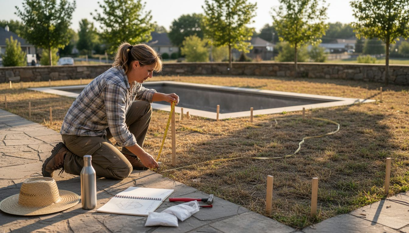 Architect marking future pool outline in yard