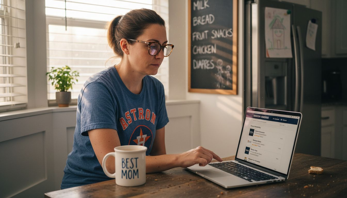 Woman researches Houston roofing contractors online