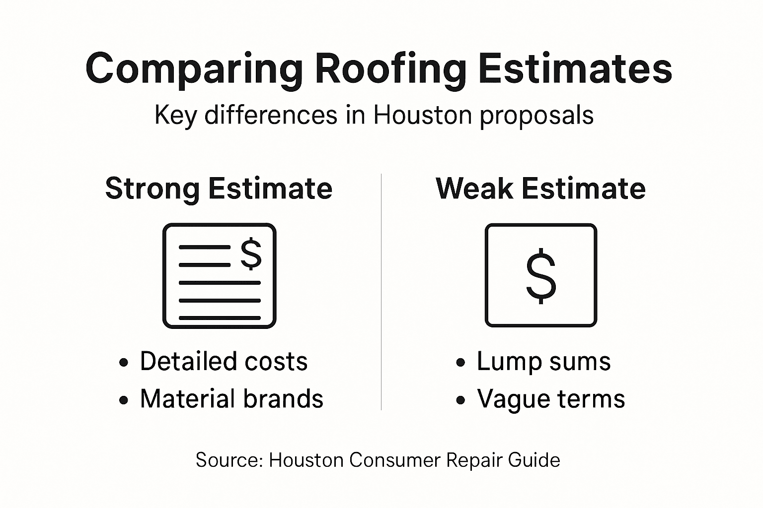 Infographic contrasting strong versus weak roofing estimates