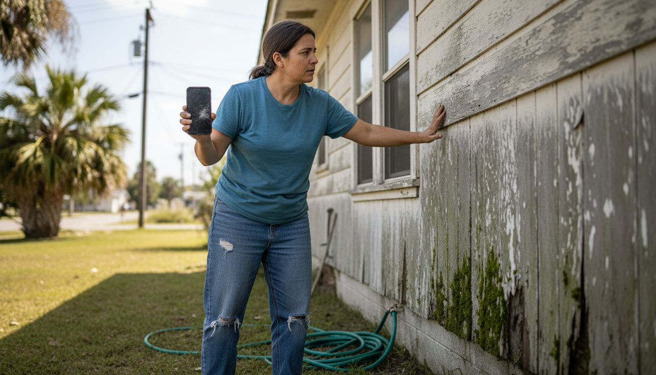 Homeowner documenting weather damaged siding