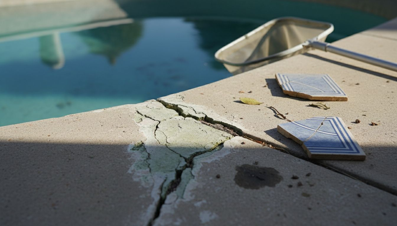 Cracked swimming pool wall close-up view