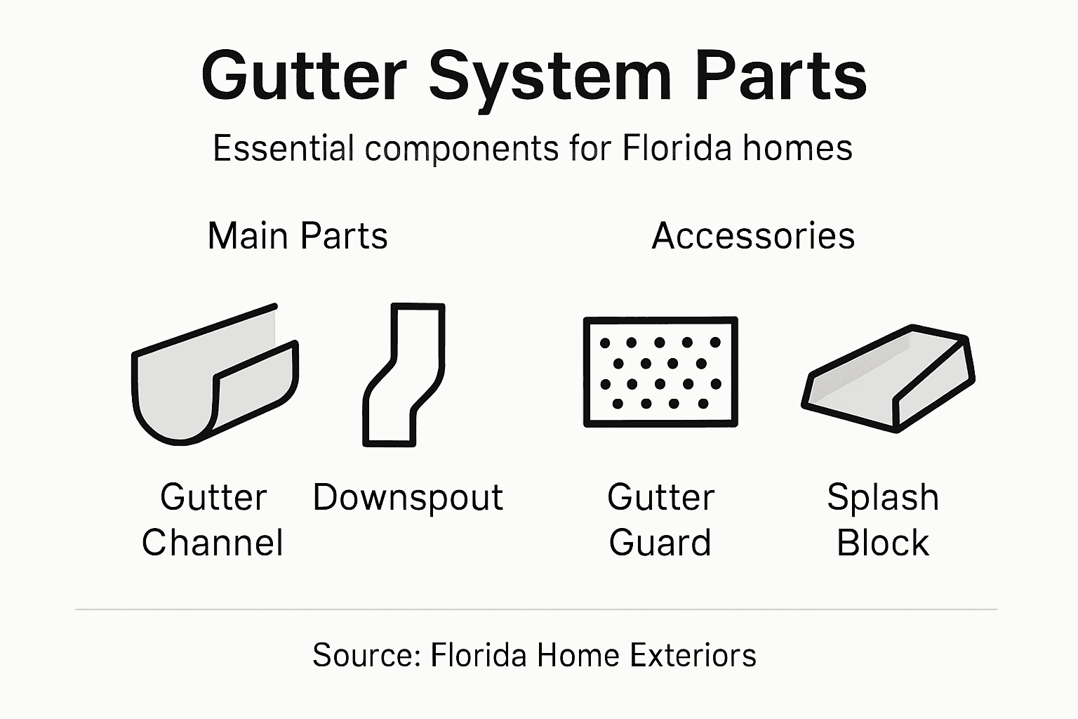 Infographic listing main gutter parts and accessories