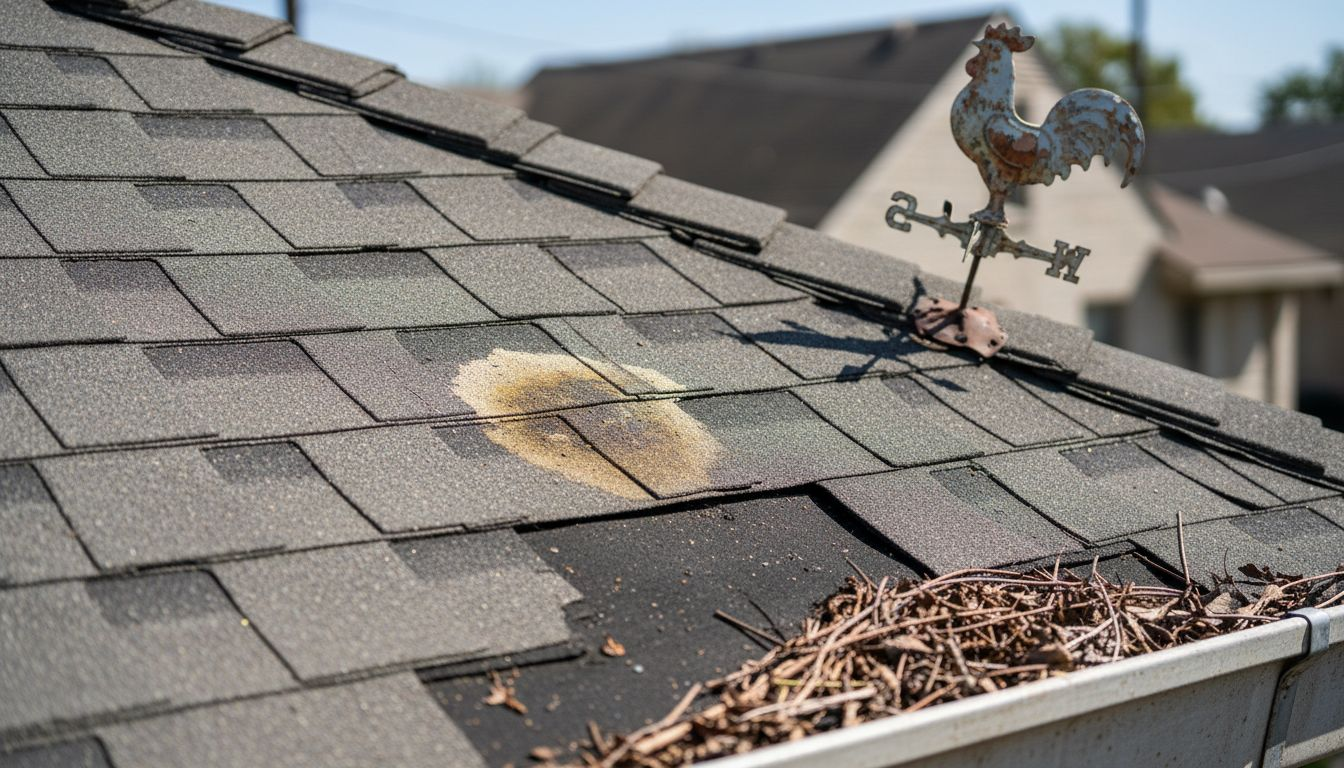 Close-up of roof with Texas weather damage