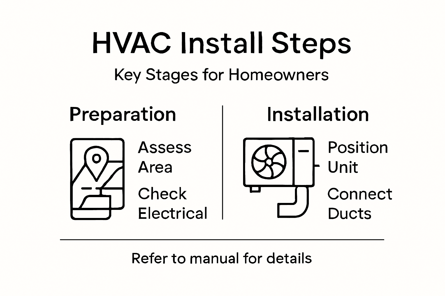 Infographic summarizing HVAC installation steps