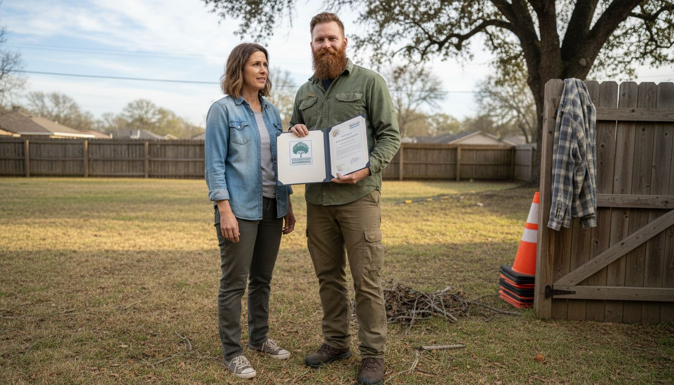 Arborist presents credentials to homeowner
