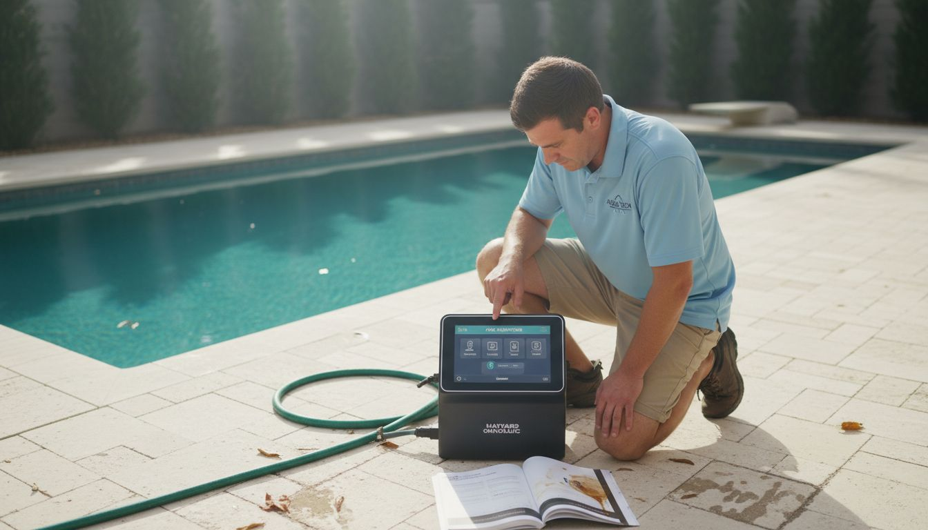 Technician adjusting smart Florida pool system