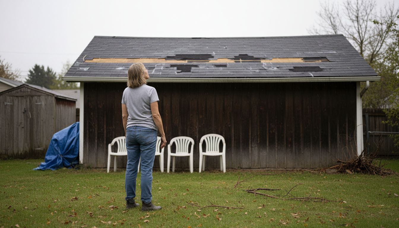 Inspecting asphalt shingle roof after rain