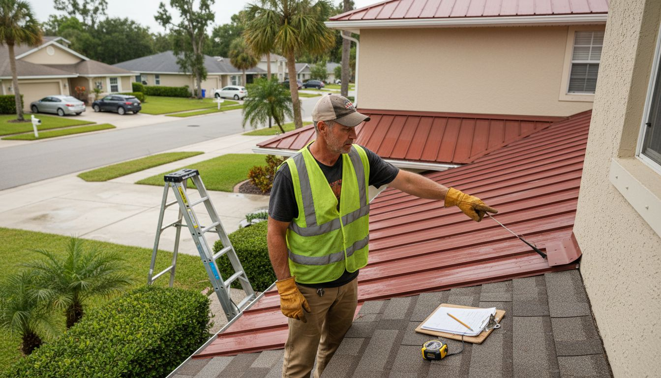 Roofing contractor examining Florida roof features