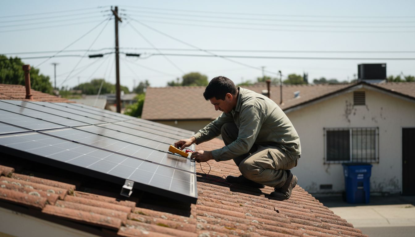 Why Choose Solar Energy for Florida Homes 1 Technician tests solar panel installation on roof