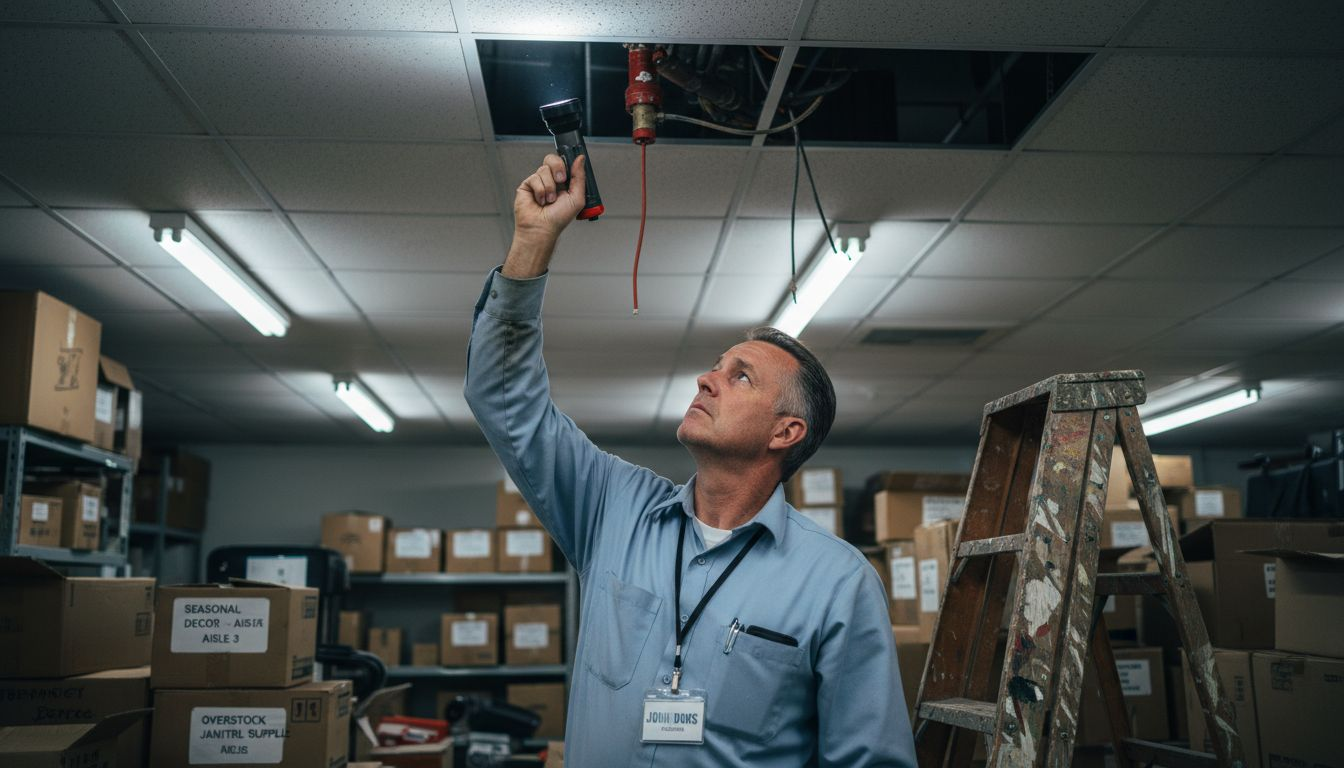 Technician inspecting commercial sprinkler system