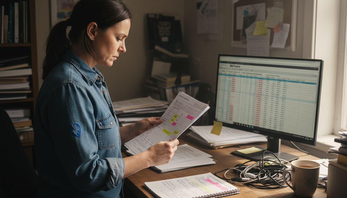 Electrician reviewing ad performance in home office