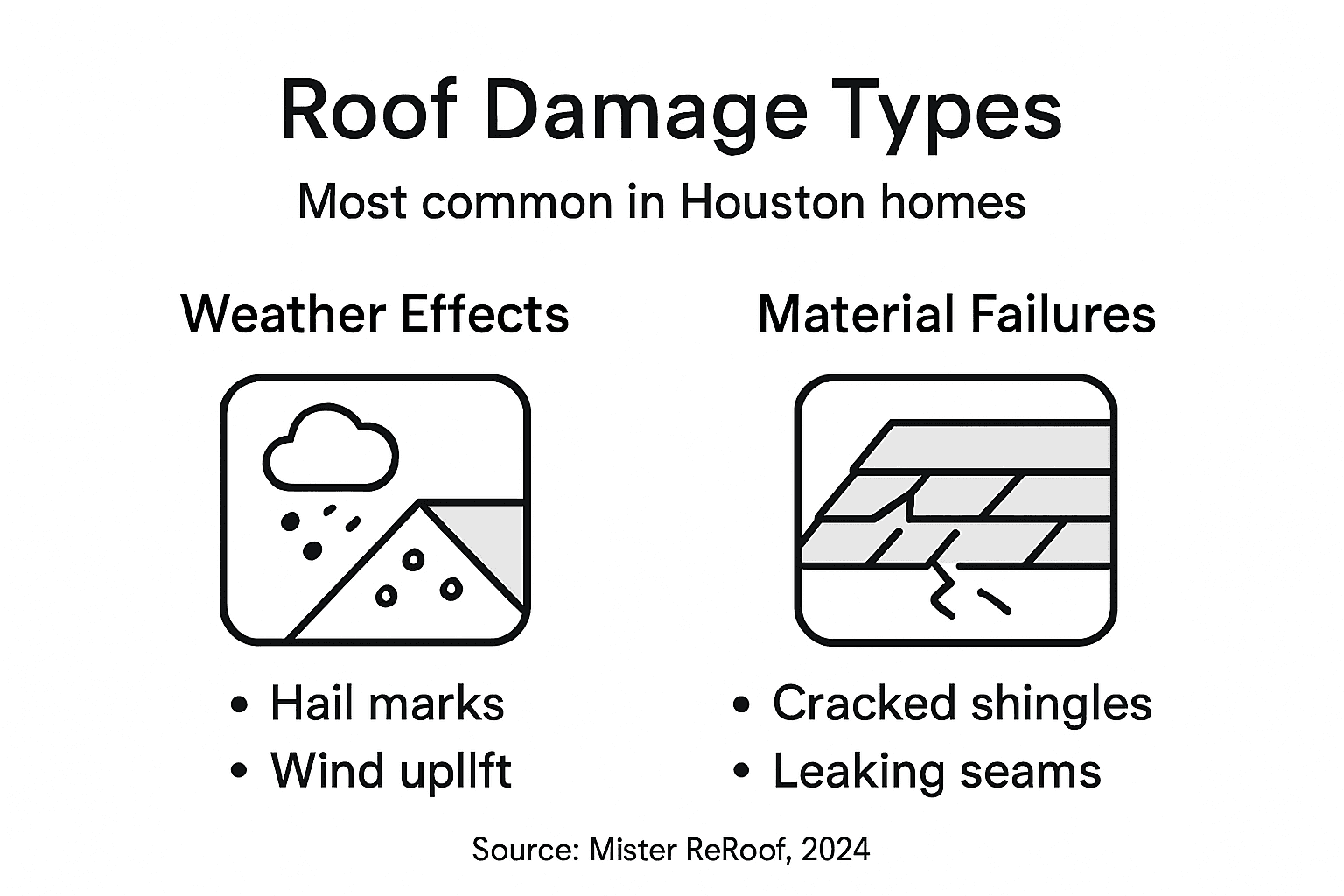 Infographic summarizing Houston roof damage types