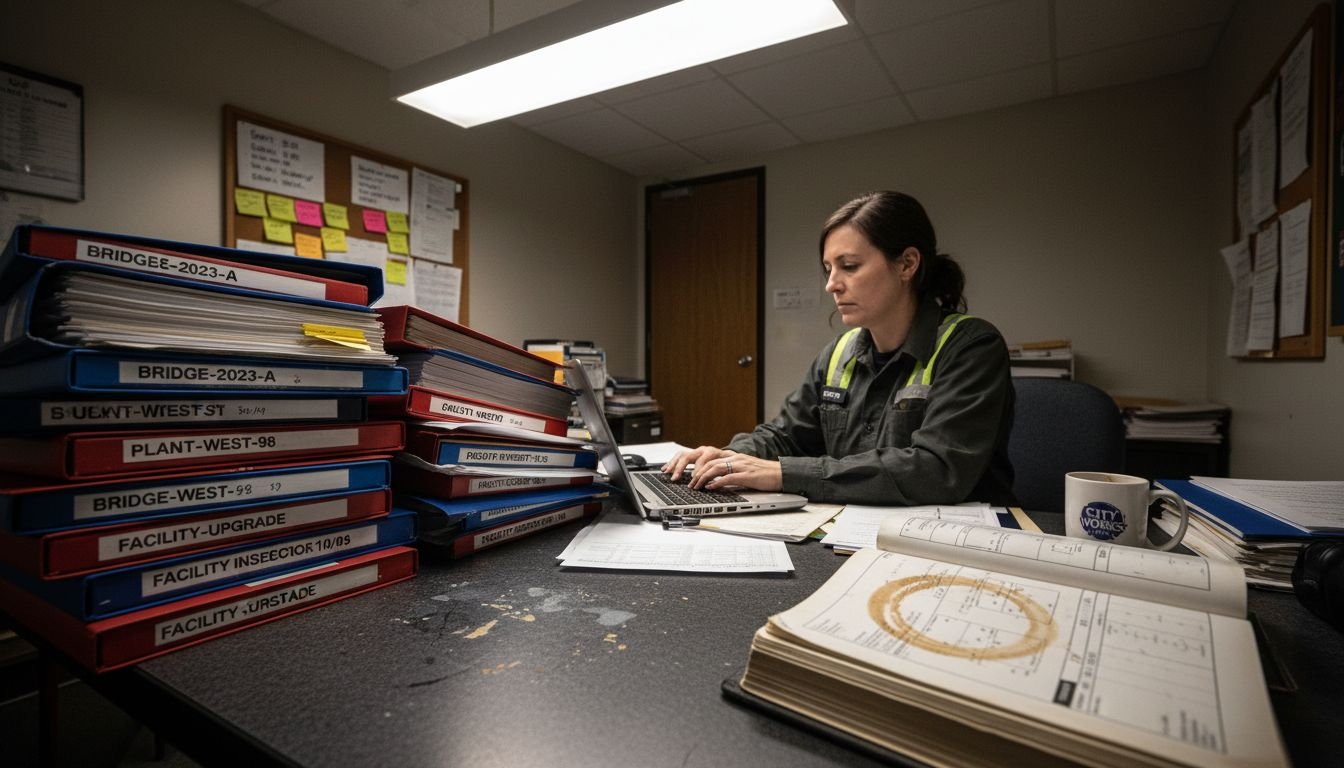 Technician preparing coating inspection documentation