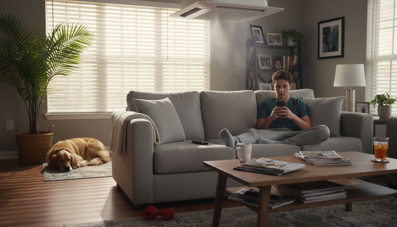 Living room air vent with teen relaxing