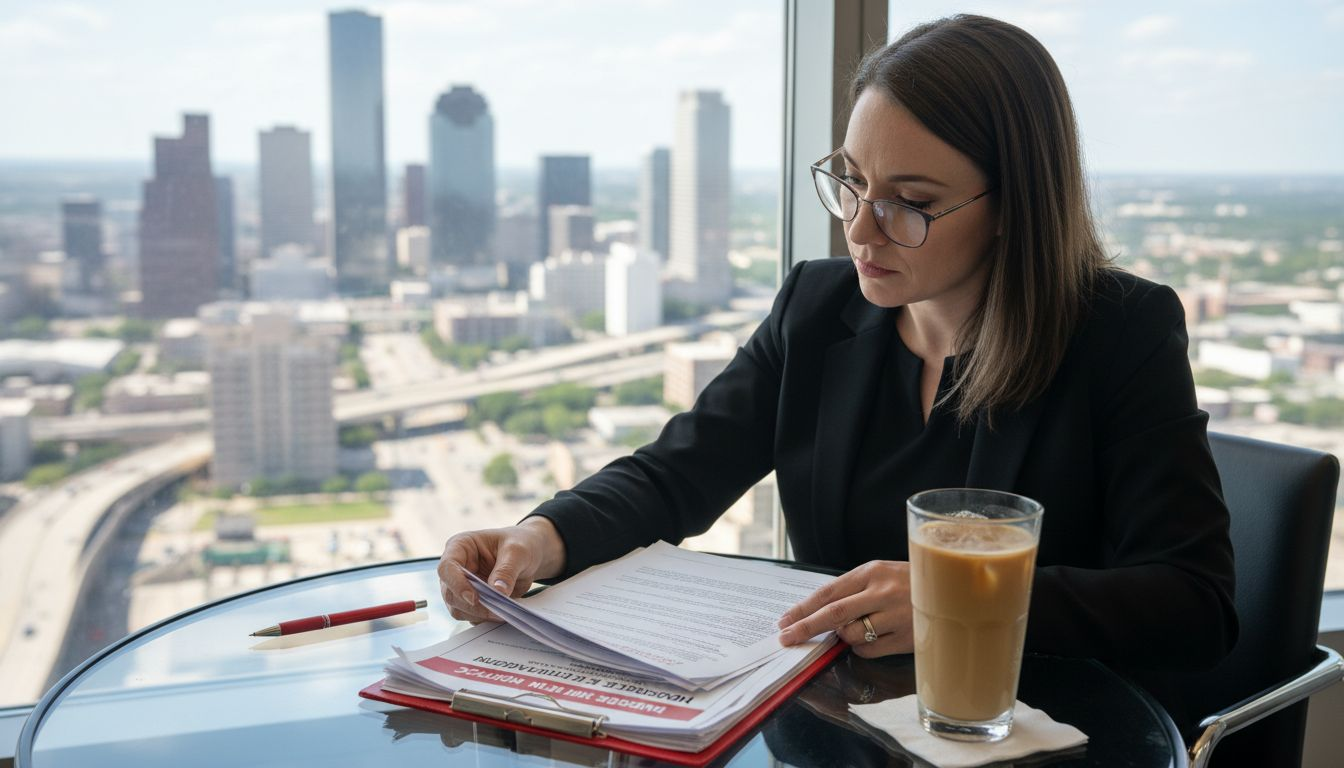 Property manager reviewing fire compliance documents