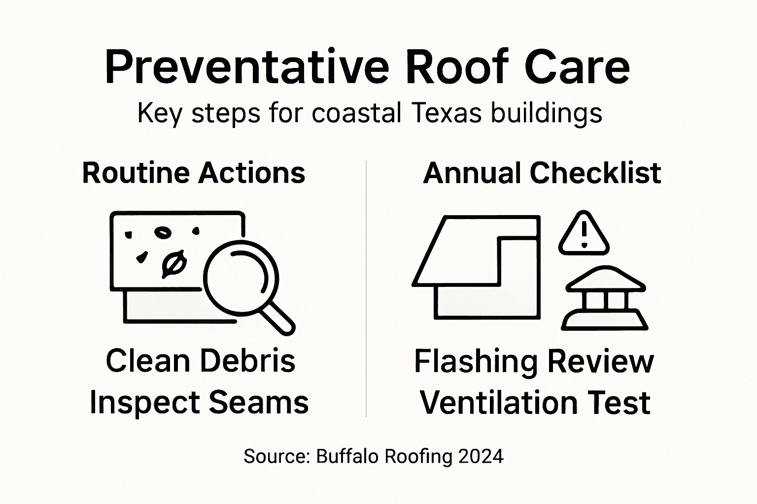 Infographic showing key preventative roof care steps