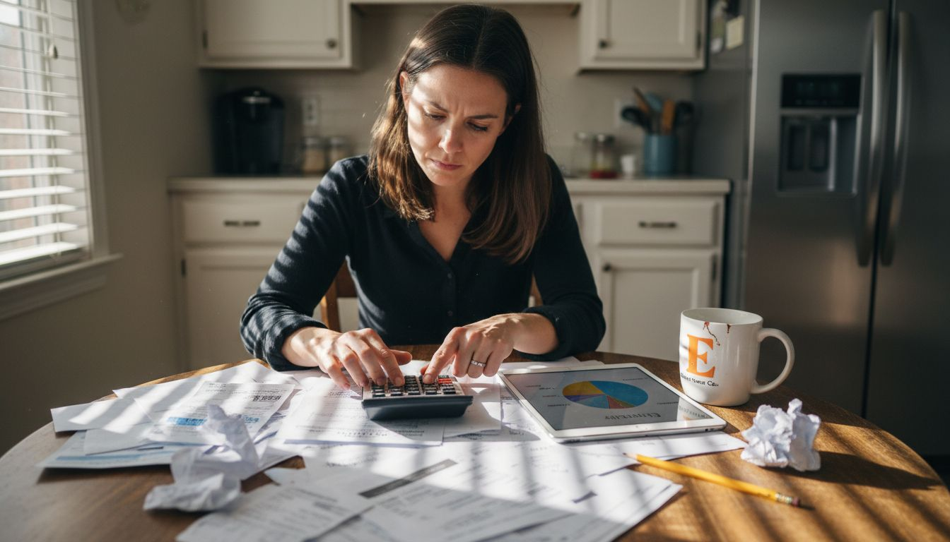 Solar System Selection Process for Florida Homes Guide 1 Woman calculating home energy needs at kitchen table
