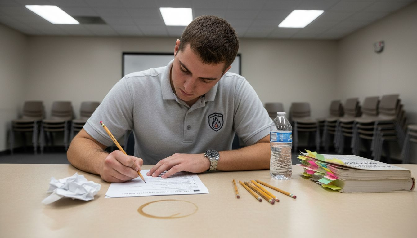 Fire safety professional taking written certification exam