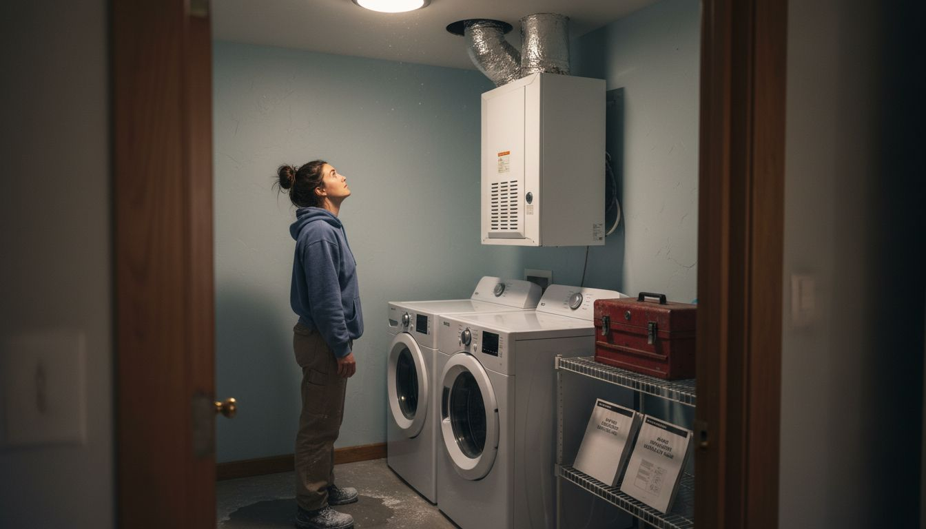 Homeowner inspecting indoor HVAC air handler