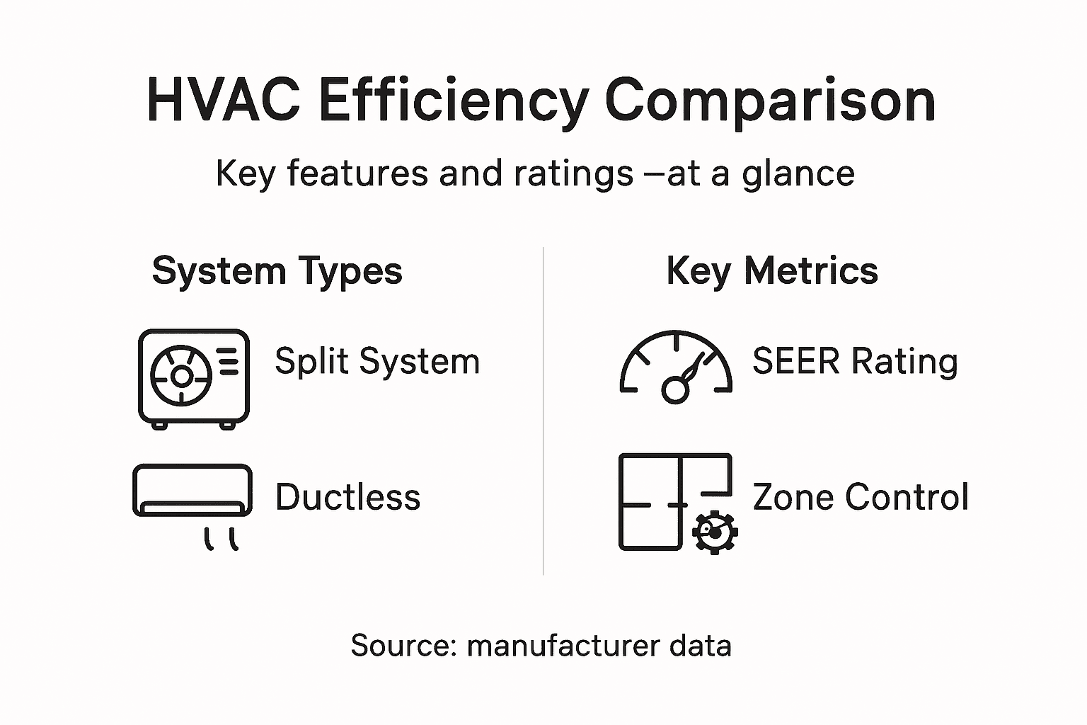 Infographic comparing HVAC system types and metrics