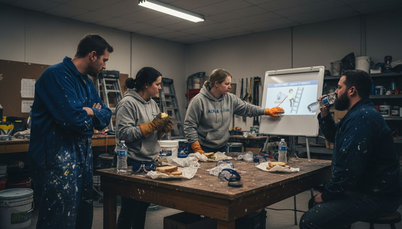 Workers learning safety protocols on site