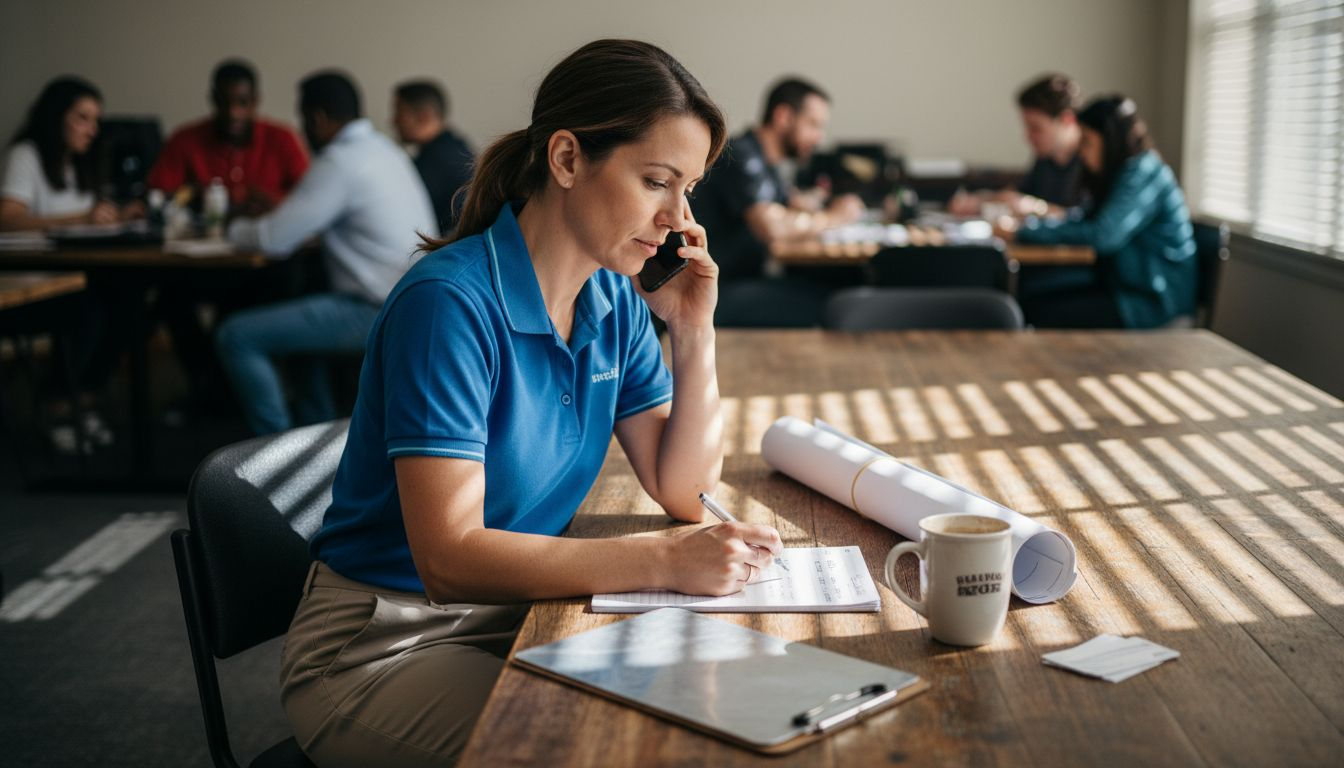 Contractor discussing lead sheet on phone