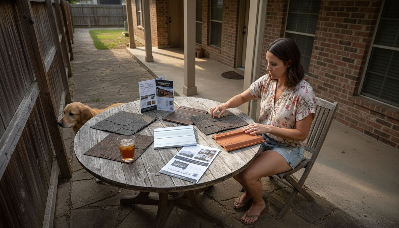 Homeowner comparing various roofing material samples