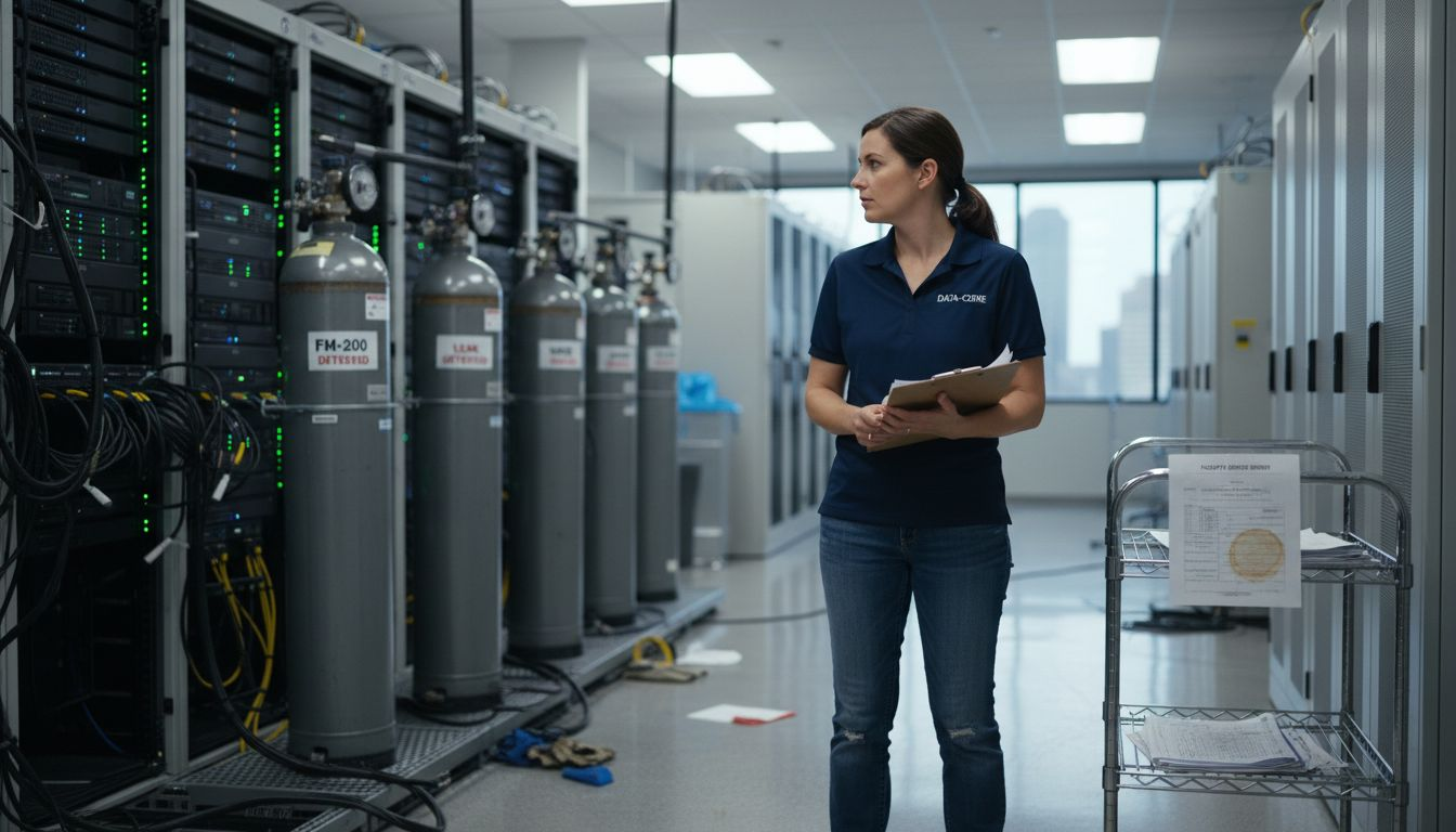 Manager checks fire protection in data center