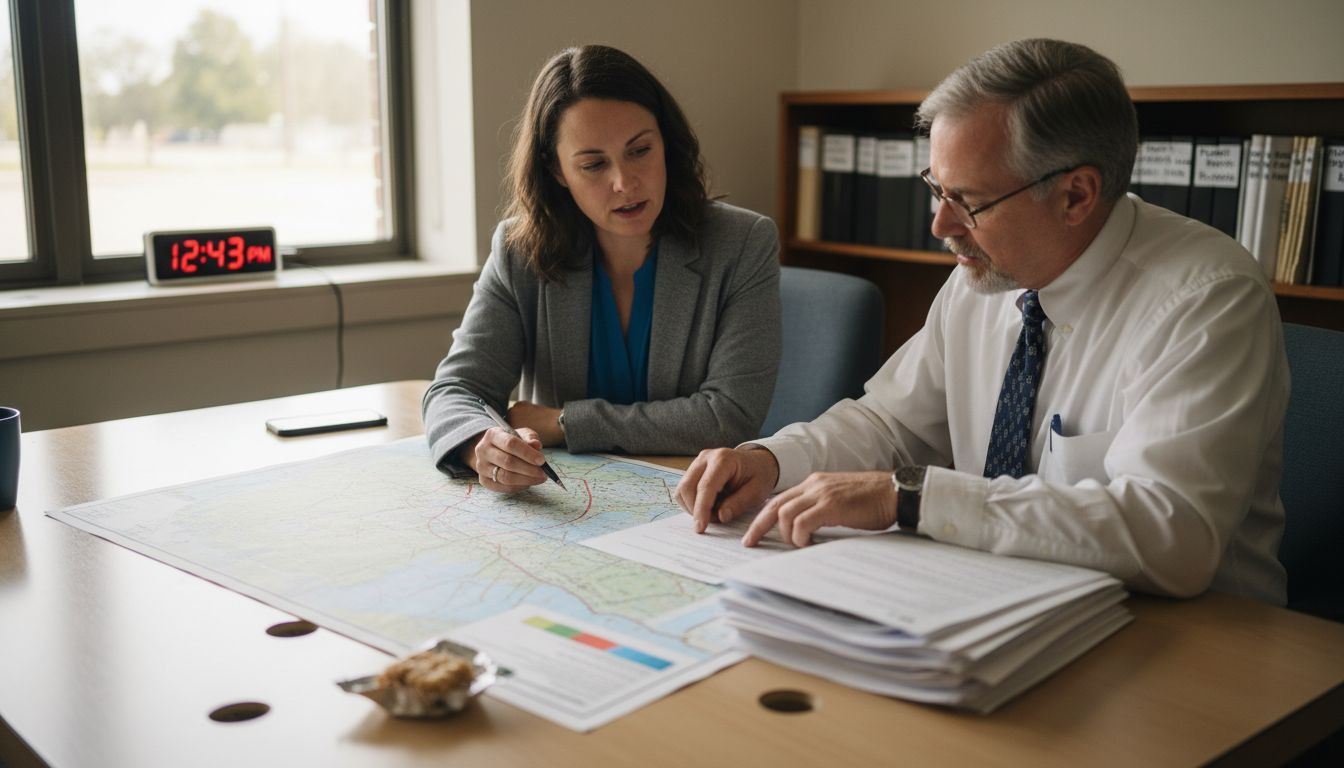 Consultant and official discuss permitting paperwork