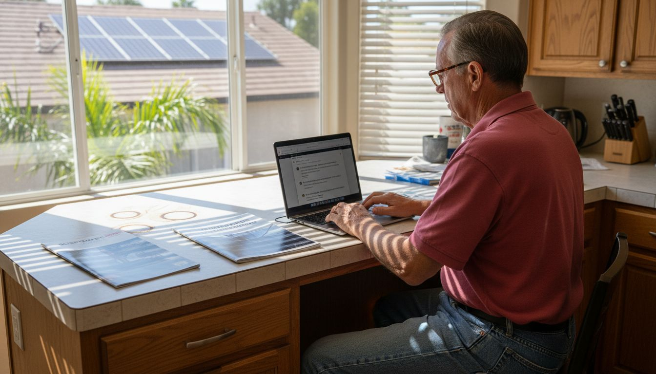 How to Maximize Solar Savings for Florida Homes 1 Homeowner comparing solar panel options in kitchen