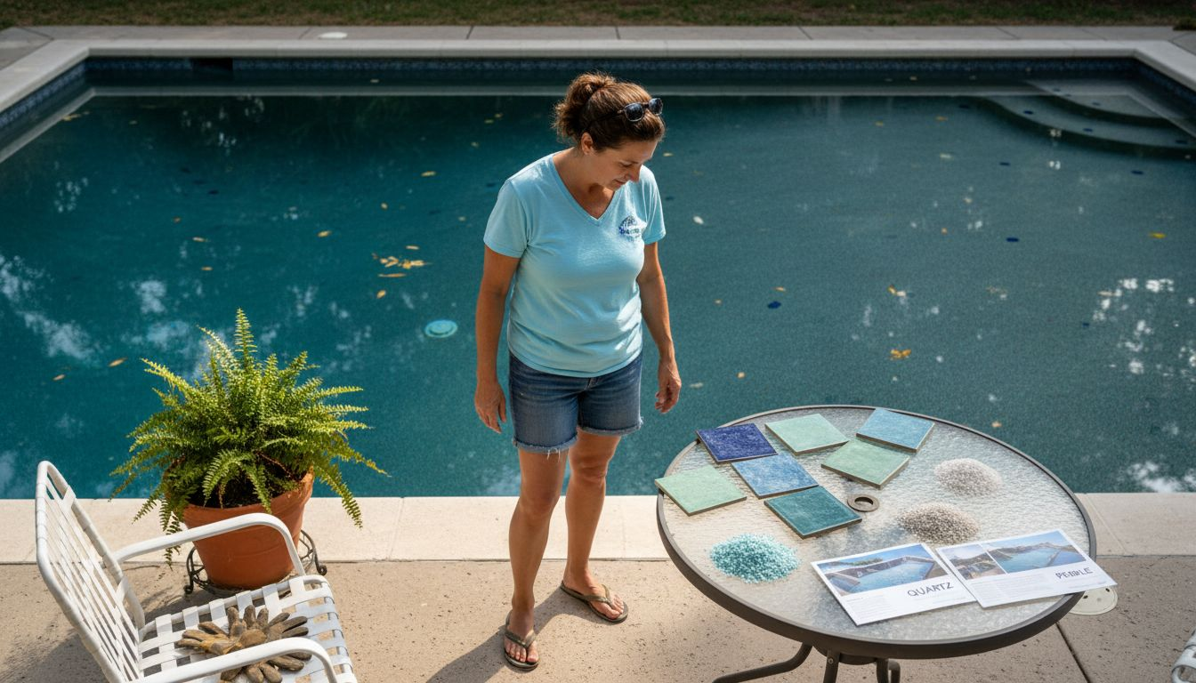 Homeowner reviewing pool surface samples