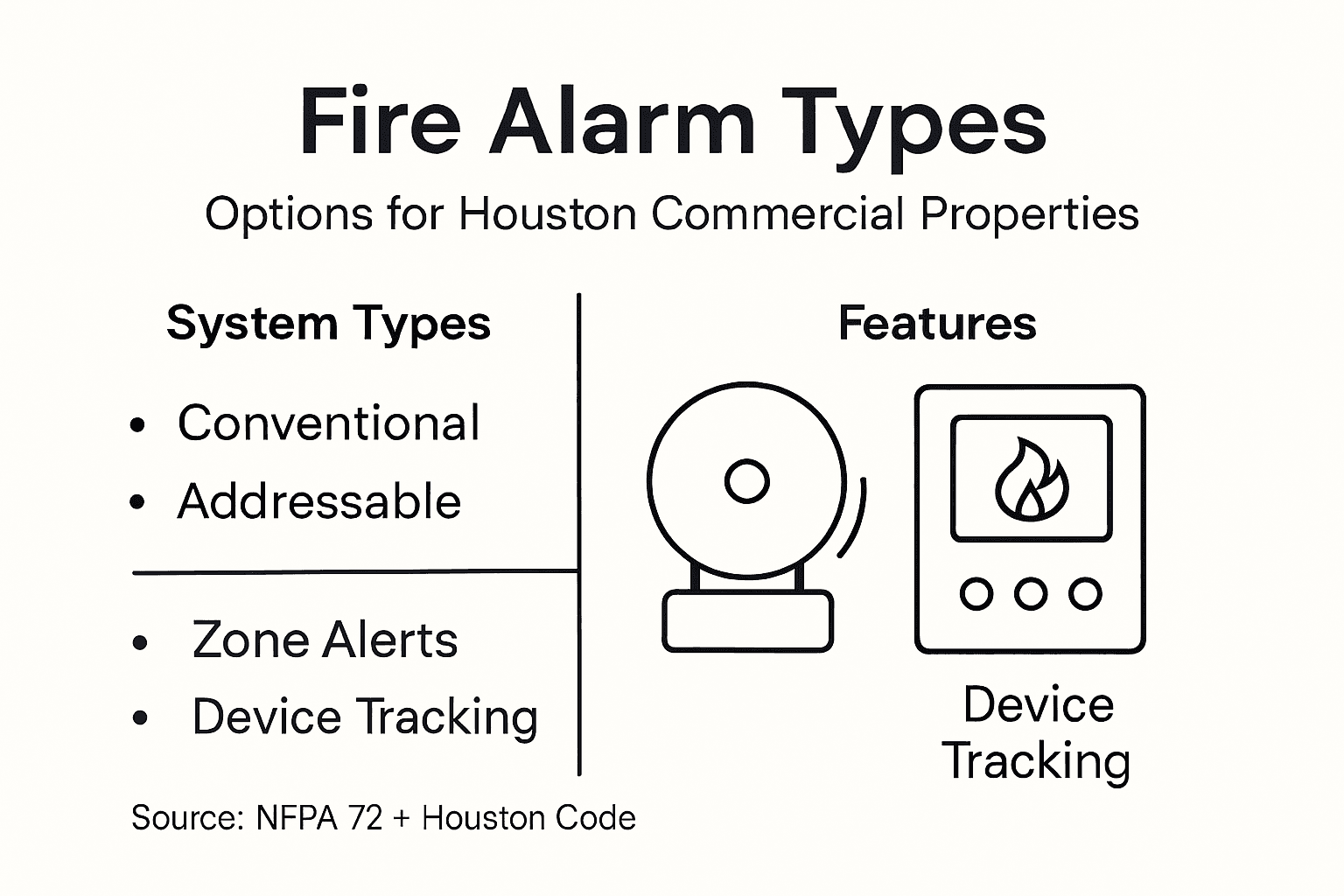 Infographic with fire alarm types and features