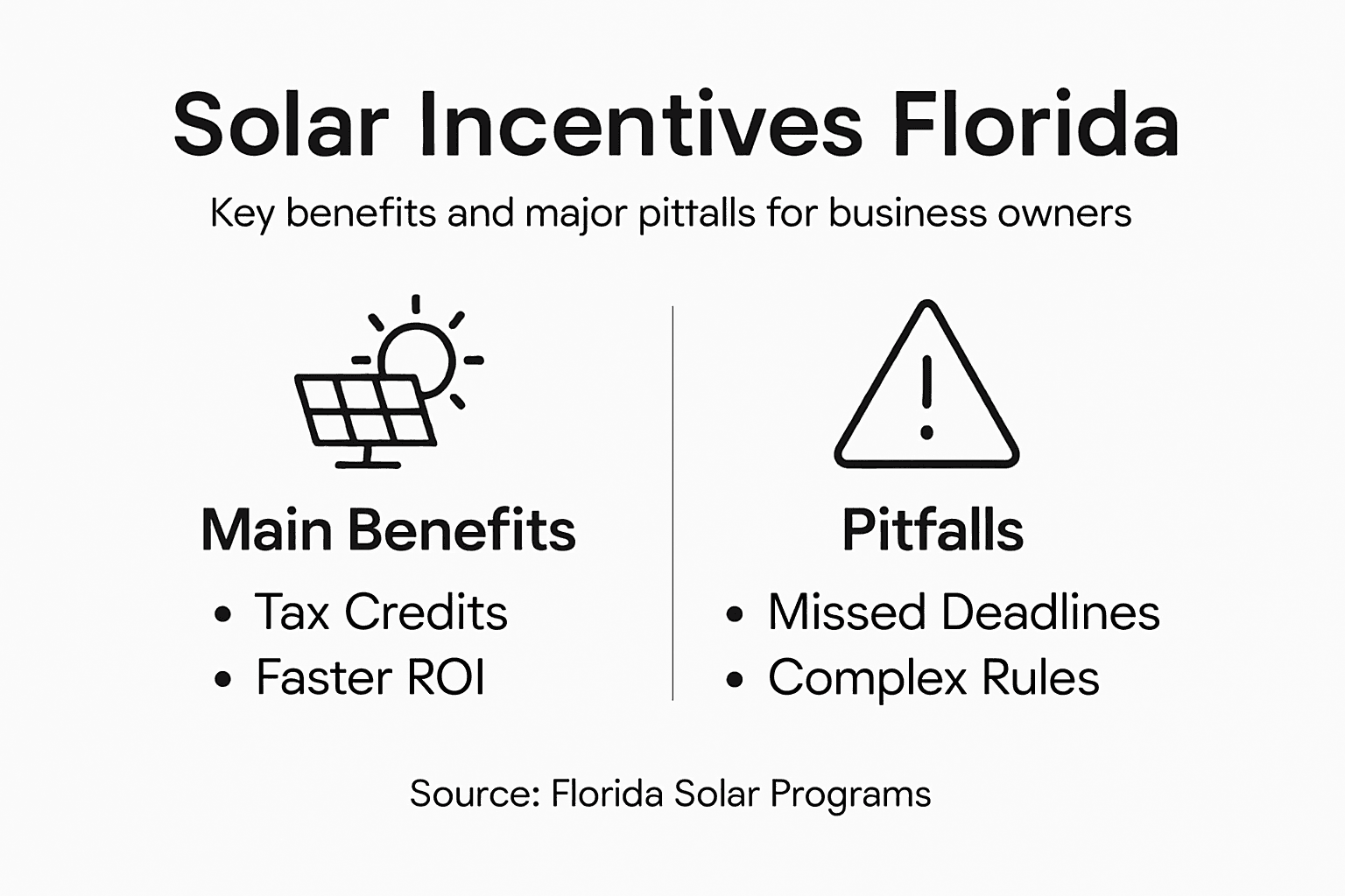 Commercial Solar Tax Incentives: Maximizing Savings in Florida 2 Infographic shows Florida solar benefits and pitfalls