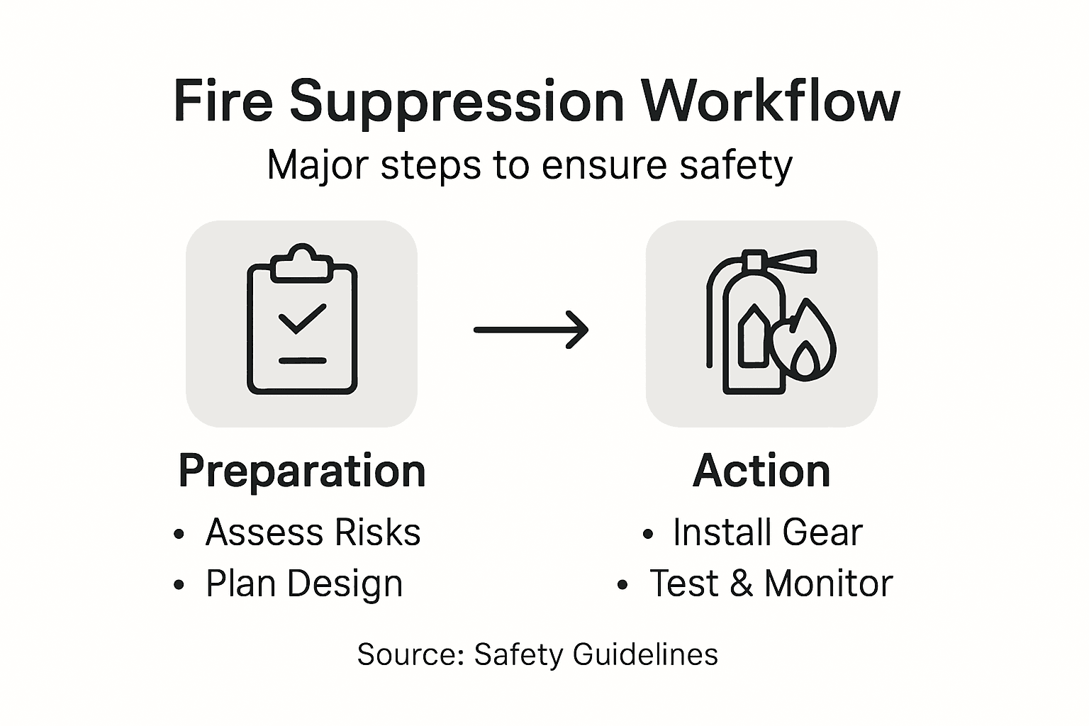 Infographic of fire suppression workflow steps