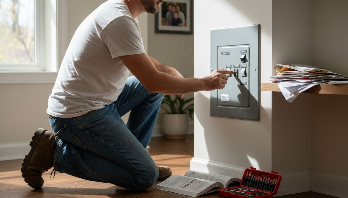 Person shutting off HVAC breaker for safety