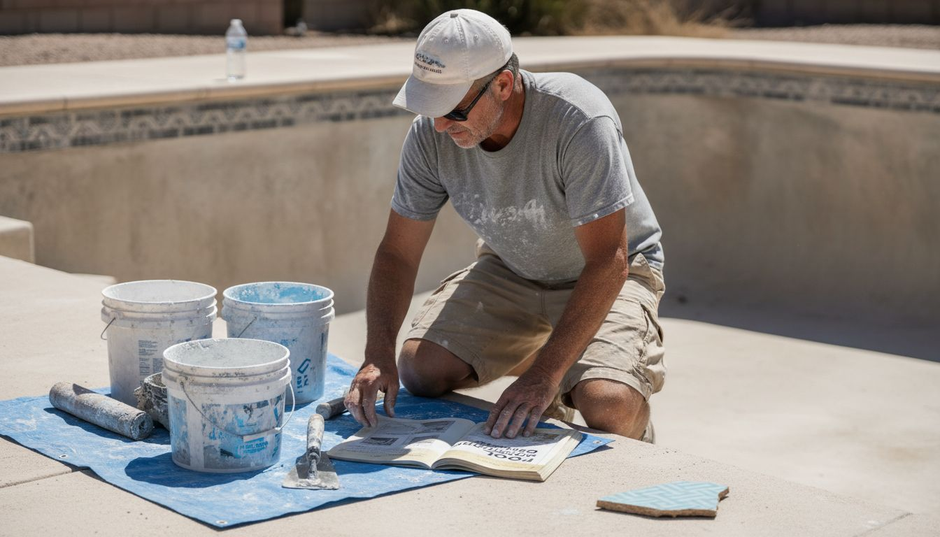 Contractor with resurfacing tools and pool edge