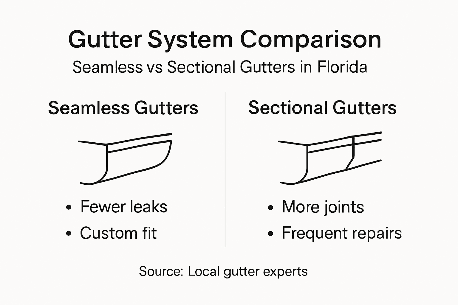 Infographic comparing seamless and sectional gutters
