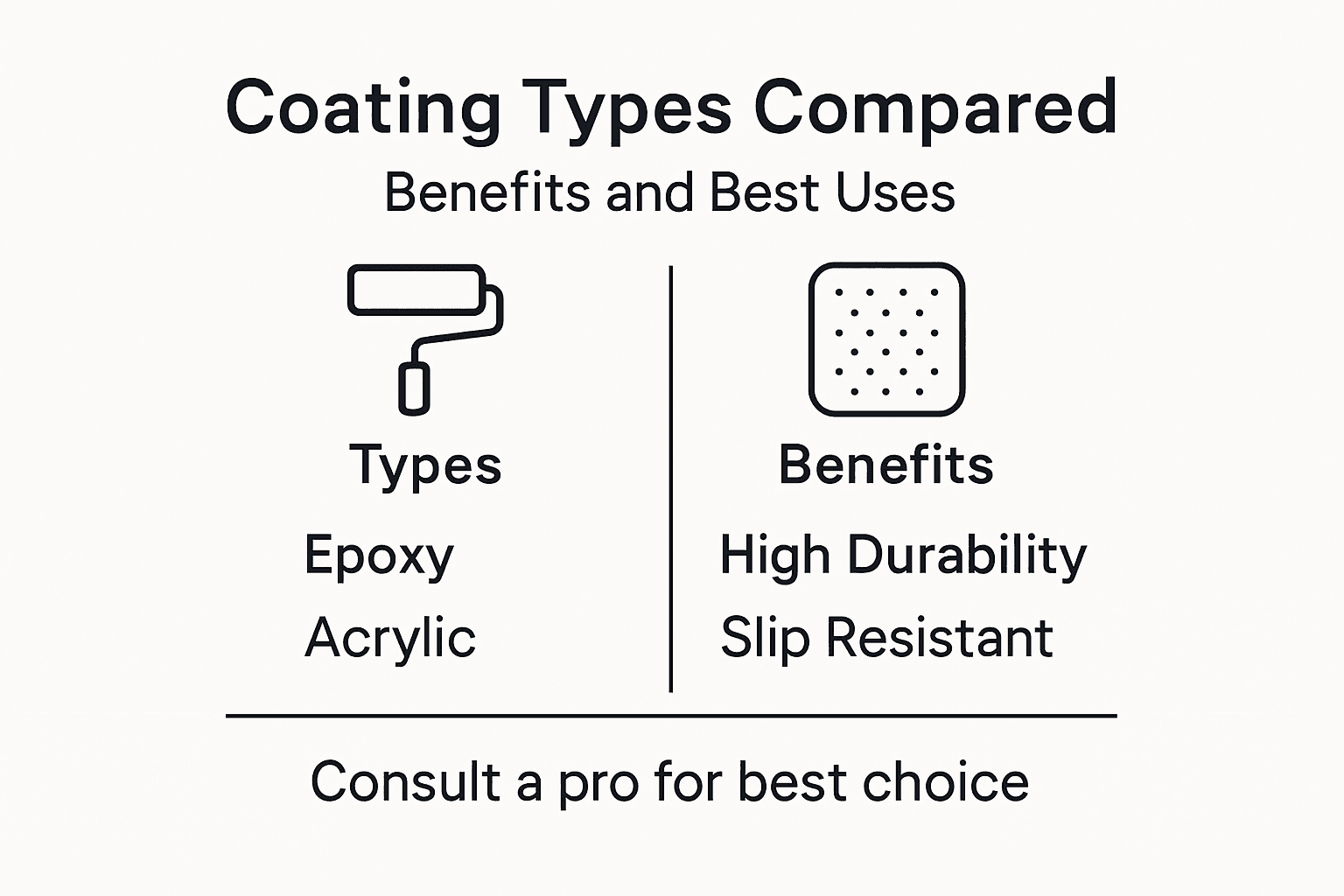 Infographic comparing pool deck coating types and benefits