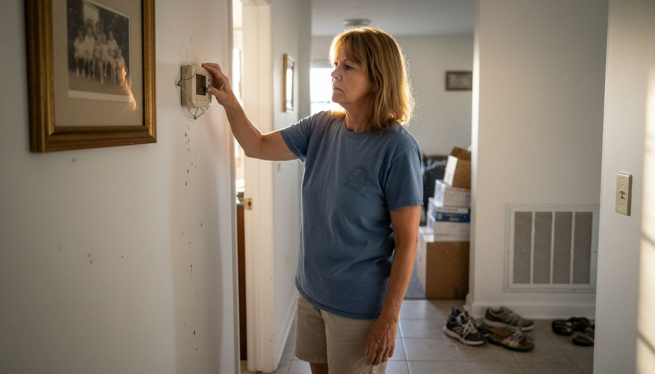 Homeowner adjusting digital thermostat indoors