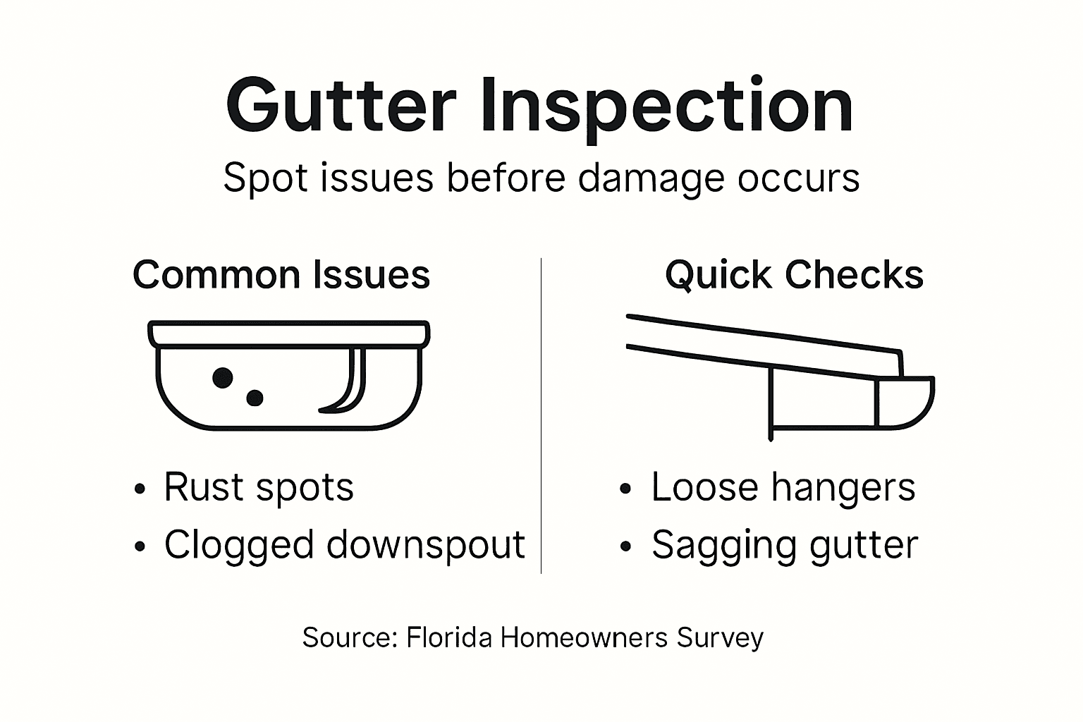 Infographic of gutter inspection steps and issues