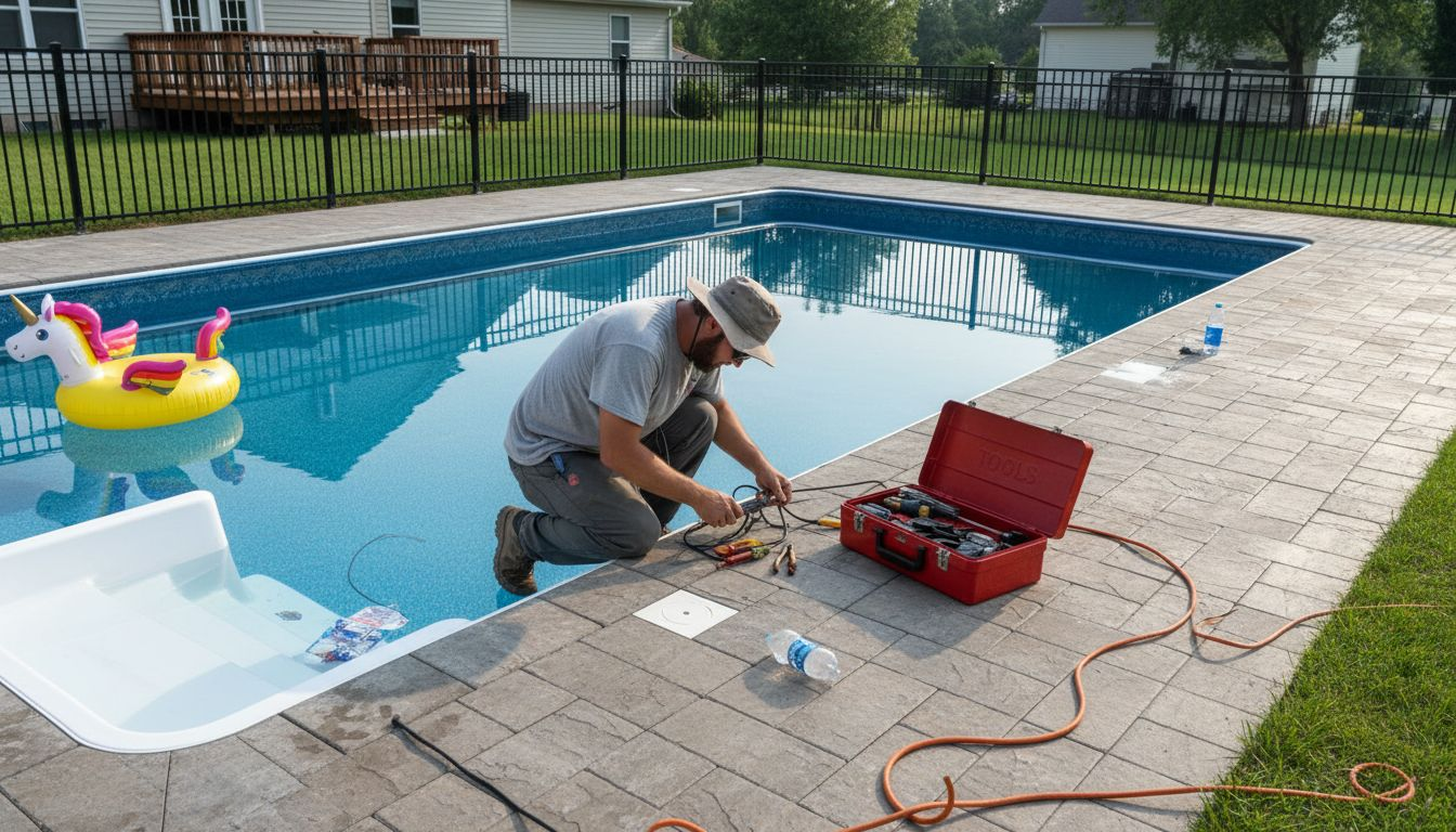 Contractor installing modern pool upgrade