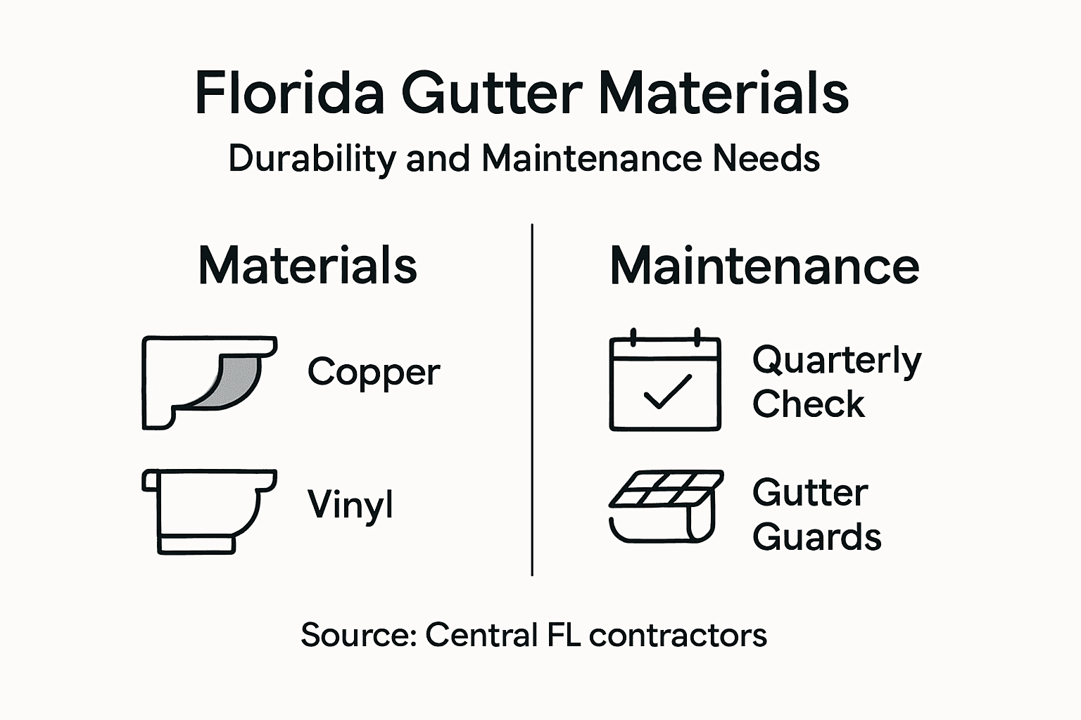 Infographic comparing gutter materials and care