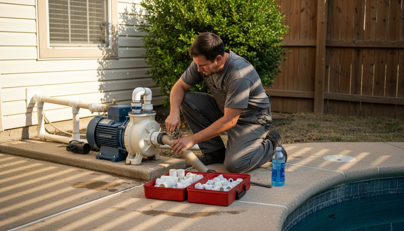 Technician upgrading Texas residential pool system