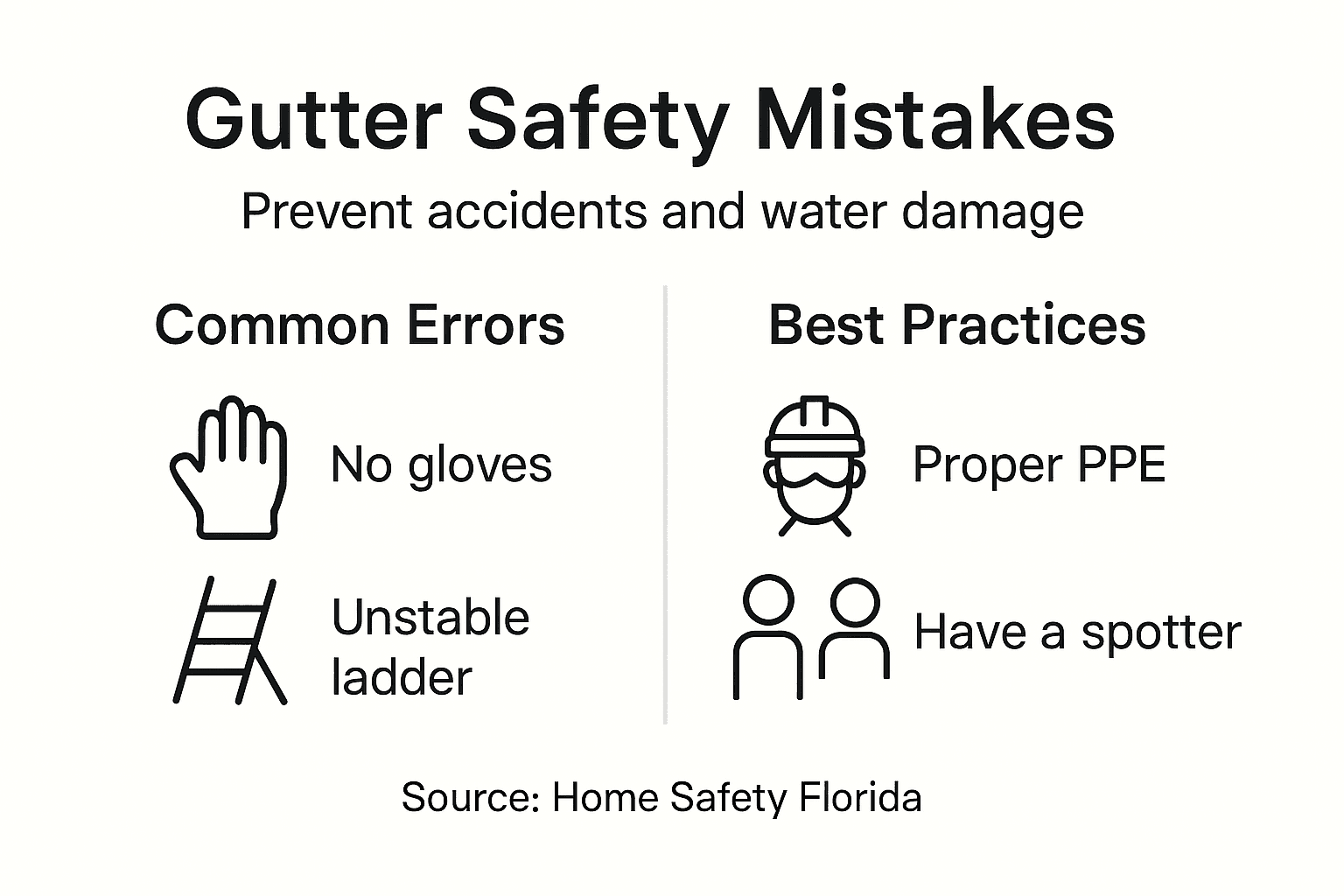 Infographic showing common gutter safety mistakes