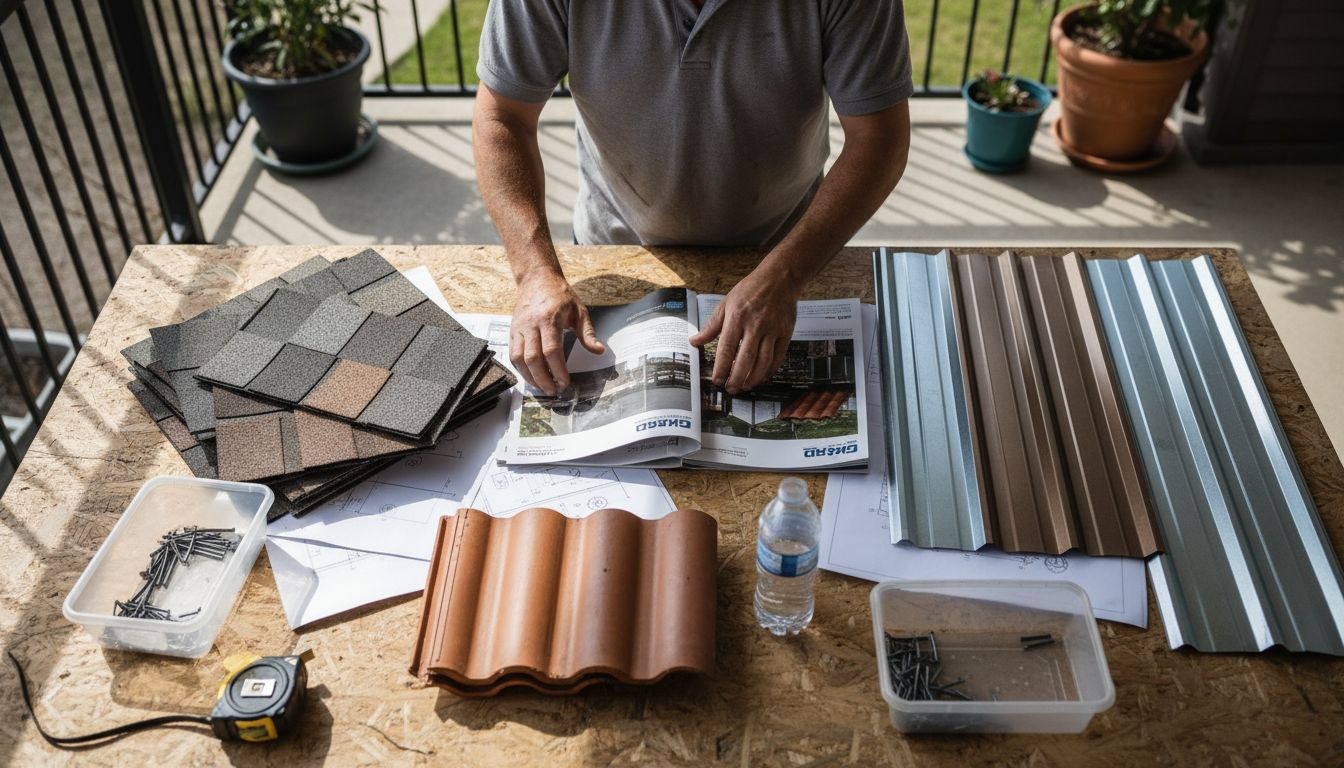 Florida roofing materials samples on workbench