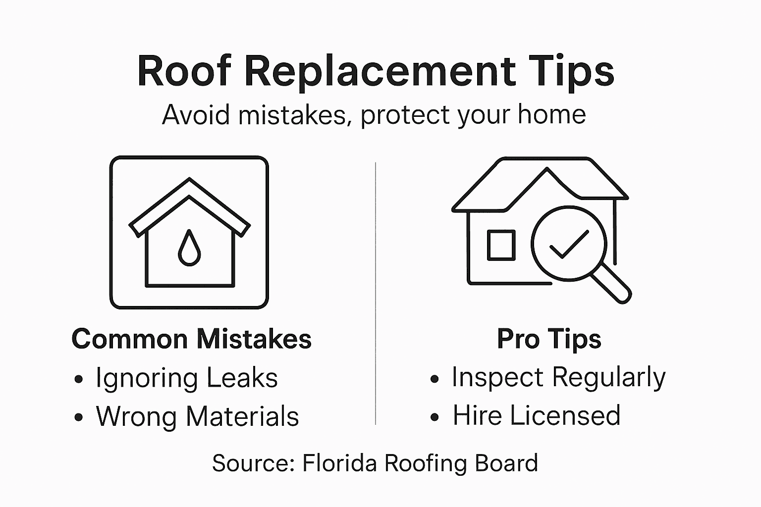 Infographic with mistakes and roof replacement tips
