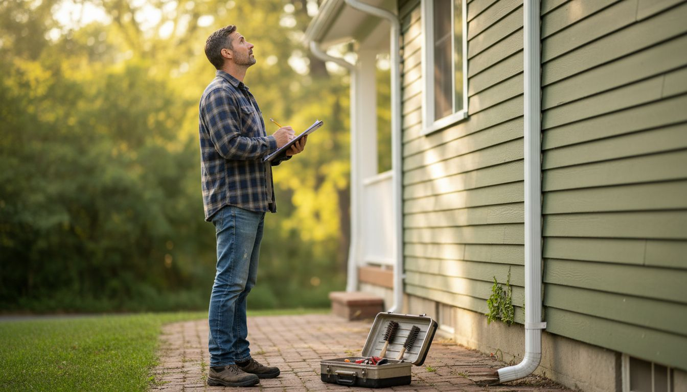 Inspector checking Florida home gutter system